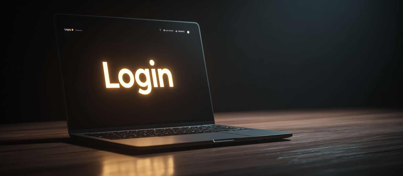 Laptop screen glowing with the word Login, showing the simple and secure Ywkk account access page.